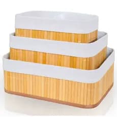 Kit 3 Cestos Organizadores em Bambu 3L, 5.5L e 9L | Caixa Multiuso para Organização | Ideal para Roupas, Acessórios