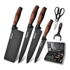 Conjunto de Facas em Aço Inox 6 Peças Cabo Reforçado Descascador Tesoura e Cutelo para Carne Legumes