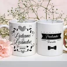 Caneca Personalizada Xicara Branca Grande Caneca de Porcelana Personalizada C09 Madrinha e Padrinho