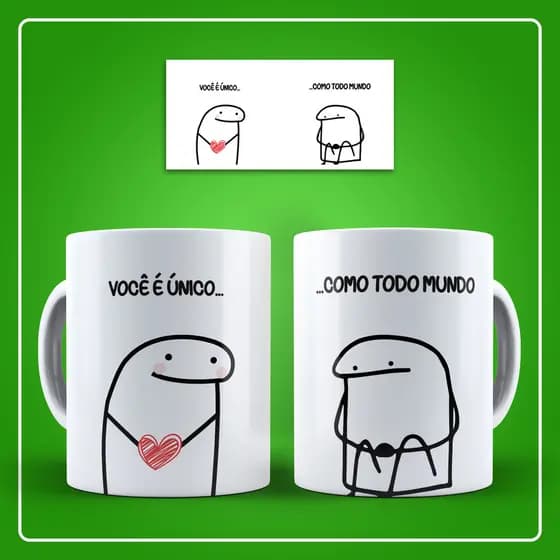 Caneca Personalizada Xicara Branca Grande Caneca de Porcelana Personalizada Flork Meme G62 Engraçado você é Unico
