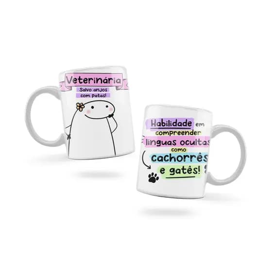 Caneca Personalizada Xicara Branca Grande Caneca de Porcelana Personalizada Flork Meme G206 Profissão Veterinaria