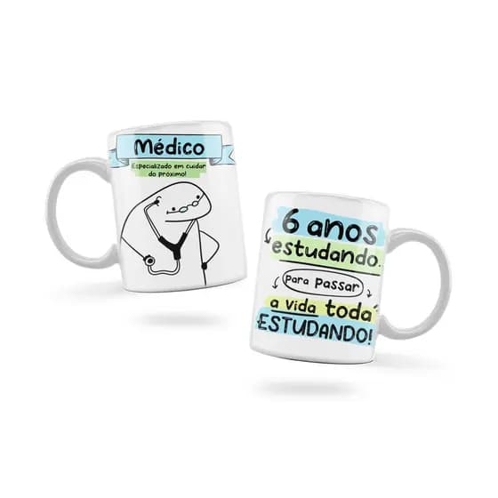 Caneca Personalizada Xicara Branca Grande Caneca de Porcelana Personalizada Flork Meme G219 Profissão Médico
