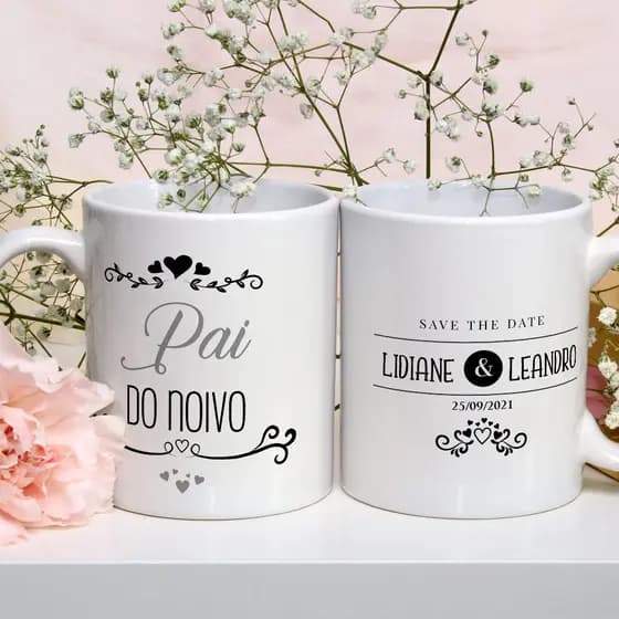 Caneca Personalizada Xicara Branca Grande Caneca de Porcelana Personalizada C17 Casamento Pai do Noivo