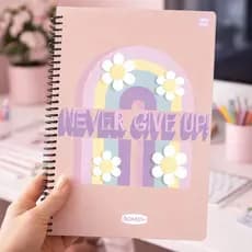 Caderno Universitário Faculdade Never Give Up 80 Folhas Espiral Capa Dura Caderno Escolar Feminino Estudante Bom Barato
