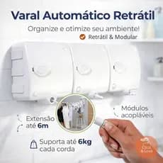 Varal Retrátil Recolhivel de Parede Automático 6 Metros para Roupas Lavanderia Varal Compacto Casa Apartamento