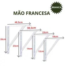 Mão Francesa Metálica para Prateleira Suporte Cantoneira Branca 48cm 38cm 23cm 19cm