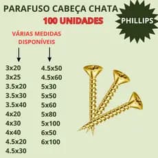 Monte Seu Kit Parafuso Para Madeira MDF Phillips 100 Unidades 20 25 30 40 50 60 80 100mm