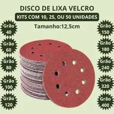 Kit Disco Lixa Velcro 125mm Aço Ferro Madeira Tinta 10 25 ou 50 unidades Grãos 40 60 80 100 120 150 180 240 320 400