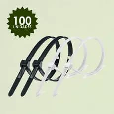 Kit 100 Abraçadeiras Nylon Enforca Gato Cintas Plásticas Preta/Branca