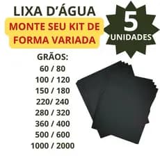 Kit Lixa D’Água Com 5 Unidades Variados Grãos 60 80 100 120 150 180 220 240 280 320 360 400 500 600 1000 2000