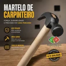 Martelo Unha Para Construção Cabo De Madeira Profissional Aço Carbono Alta Resistência