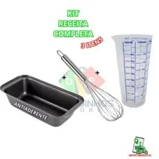 Kit Forma De Pão E Bolo Copo Medidor Fuê Batedor De Ovos Receitas Confeitaria Formas De Bolo