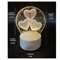 Luminária de Mesa de LED 3D Criativa Luz Noturna Decorativa Luminária De Mesa Com LED 3D Criativa 3 Cores Decorativa Claro