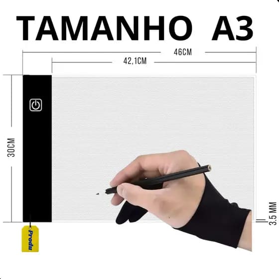 Mesa Digitalizadora Luz LED Portátil A3 e A4 Prancheta Desenho Ultra Fina 3 Níveis de Iluminação