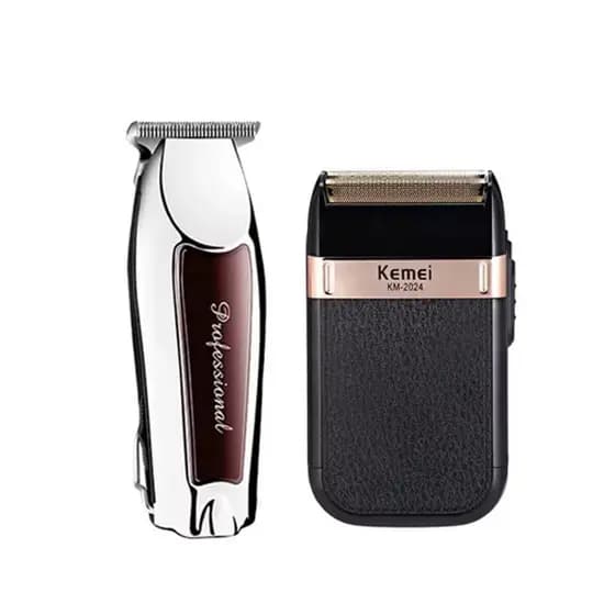 Kit Kemei Maquina Elétrica Acabamento Cabelo e Barba Km9163 Barbeador Shaver KM2024 Profissional
