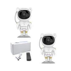 Kit 2 Luminárias Robo Astronauta Projetor Galáxia Crianças Luzes Noturnas Estrelas