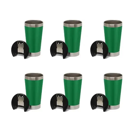 Kit 6 Copos Térmico De Cerveja Café Aço Inox 473ml Com Tampa Verde
