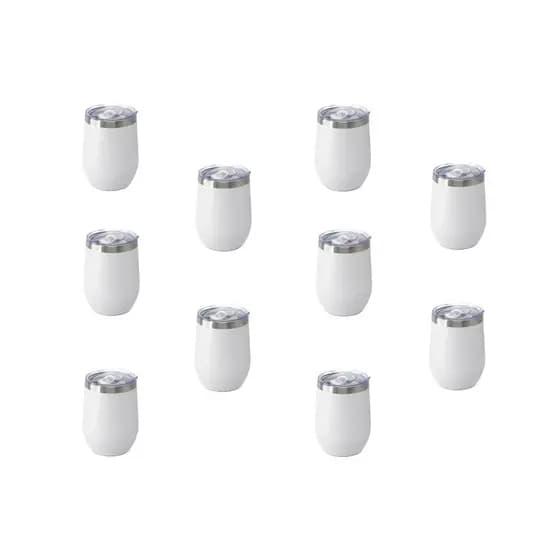 Kit 10 Copos Cuia Térmico De Cerveja Café Aço Inox 360ml Com Tampa Branco
