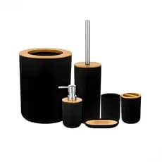 Kit Banheiro Lavabo Bambu Conjunto Acessórios Banheiro Lixeira Saboneteira 6 Peças Cor Preto