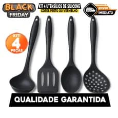 Kit 4 Utensílios de Silicone Para Cozinha | Cores Preto ou Vermelho | Resistente e Versátil