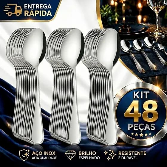 Jogo de Talheres 48 Peças Colher de Sopa em Aço Inox Jogo de Talher Colheres de Mesa PREMIUM