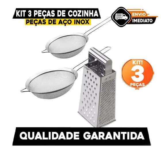 Conjunto 1 Ralador 2 Peneiras Inox Coador Fatiador 4 Faces Alimentos Utensilios Cozinha Casa Buffet