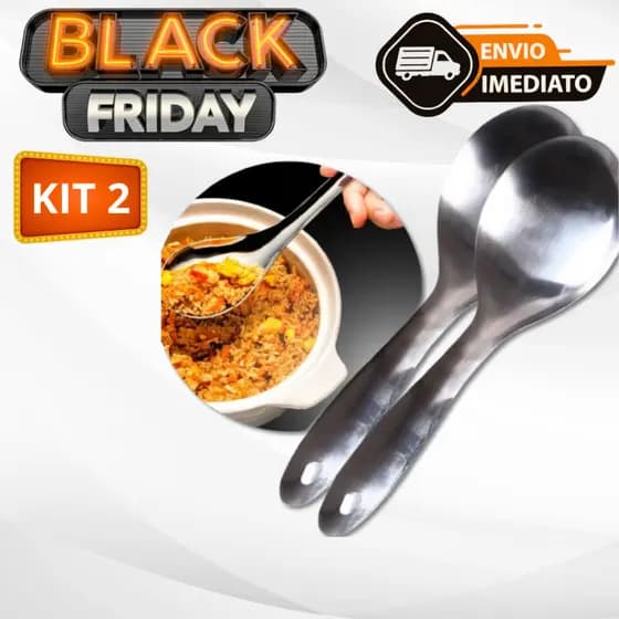Kit 02 Colher Para Servir Arroz Média 23cm Aço Inox Multiuso