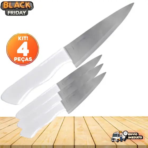 Kit 4 Faca Peixeira Em Inox Profissional Cabo Branco N°5 | Cortes Precisos para Carnes, Peixes e Vegetais