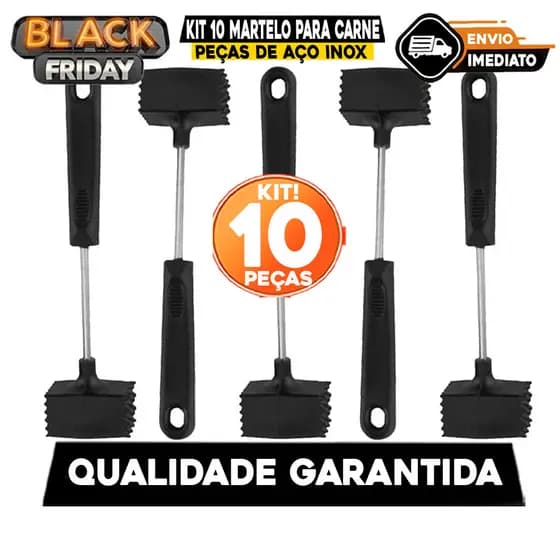 Martelo Amaciador Carne Batedor Inox 25cm Cozinha Restaurante Kit C/05, 08 Ou 10 Un