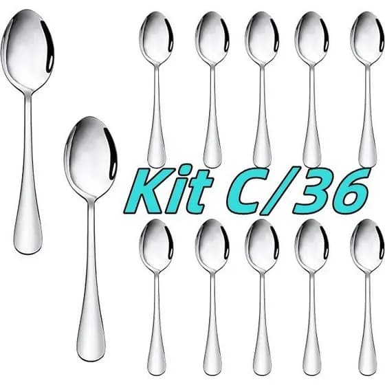 Kit 36 Jogo Colher De Sobremesa Colher De Cha