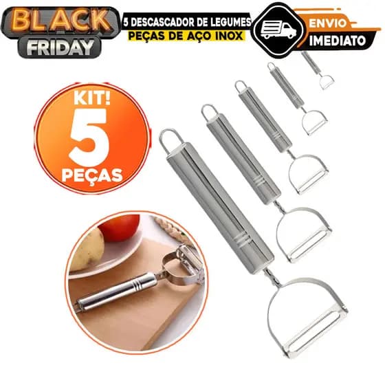 5 Descascador de Legumes e Frutas em Aço Inox Tam 17cm Multiuso para sua Cozinha Utensílio Universal