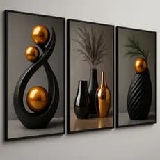 Quadro Decorativo 3 Peças Abstrato Geométrico Moderno Nordic Hall