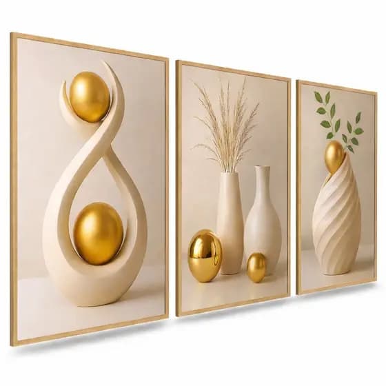 Quadro Decorativo 3 Peças Abstrato Geométrico Sala Quarto Escritório