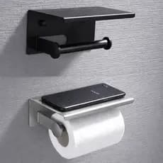Porta Papel Higiênico Inox com Prateleira Parede Banheiro Lavabo Suporte Celular Resistente Moderno