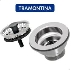 Válvula Americana Inox Tramontina Original 3 1/2 Para Cuba Pia Tanque Com Peneira e Veda Água