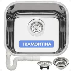 Cuba Inox De Cozinha Tramontina 40x34x17 Alto Brilho Válvula Grande Sifão Linha Luxo Prime Lavínia Aço 304