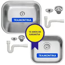 Tanque Tramontina 50x40 Acetinado  e Cuba Acetinada 40x34x17 Prime Luxo com Dois Sifões de Brinde