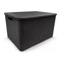 Caixa Organizadora Plástica Cesto Rattan 40 Litros Com Tampa Cor Preto