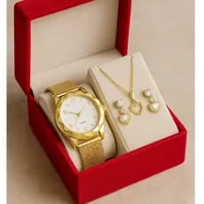 🔥LANÇAMENTO🔥 Relógio Feminino + Kit Colar Brincos Folheados A Ouro 18k