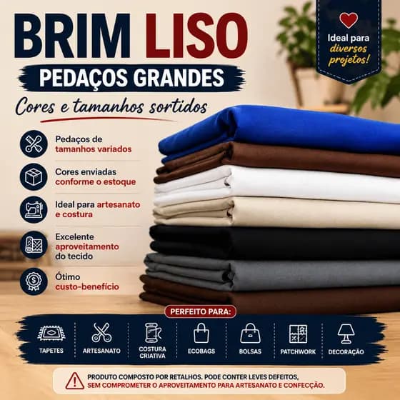 Kit 10kg Brim Liso Cores Sortidas |Pedaços Grandes Para Artesanato Tapetes Bolsas e Costura Criativa