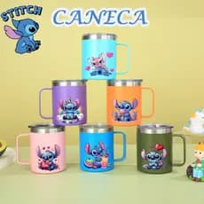 Caneca Stitch Térmica Quente ou Frio com Alça 350ML Com Tampa HONG