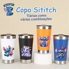 Copo Stitich infantil termico 473ML Para criança Com Tampa e Abridor Hong