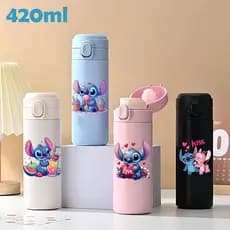 Garrafa Infantil StitchTérmica 420ml Mini Escolar Enjoy Botão Resistente