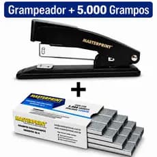 Kit Grampeador Metal + 5.000 Grampos 26/6 Galvanizados Escolar Escritório MASTERPRINT