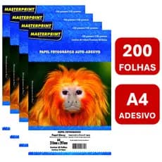 Papel Fotográfico Adesivo A4 130g Glossy Brilhante À Prova D'água 200 Folhas MASTERPRINT
