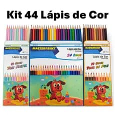 Kit 44 Lápis de Cor (24 CORES + 10 Cores Tom Pastel +10 Cores Tons de Pele) Escolar Sextavado MASTERPRINT