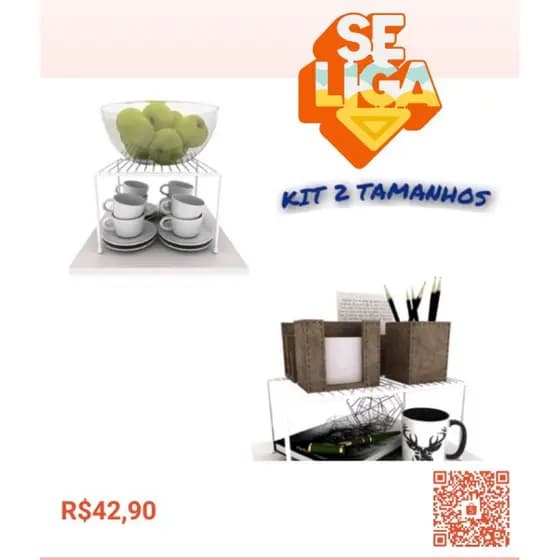 KIT com 2 ORGANIZADORES DE ARMÁRIO DE COZINHA - 22 cm /32 cm