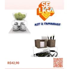 KIT com 2 ORGANIZADORES DE ARMÁRIO DE COZINHA - 22 cm /32 cm
