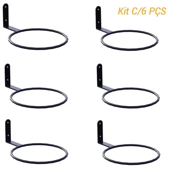 Kit Suporte Anel 16cm Parede Para Vaso Auto Irrigável + Bucha e Parafuso Kit C/ 6 PÇS