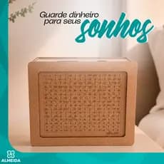 Cofre 1 mil - Caixa Dinheiro Desafio MDF Cofre Moedas Contador Novidade